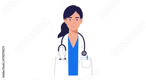 Smiling Female Doctor, Healthcare Professional, Medical Illustration