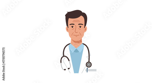 Doctor in a white coat with stethoscope, healthcare professional illustration