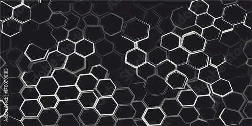 Seamless hexagon honeycomb texture, a geometric cell pattern with a metal mesh and a dark backdrop