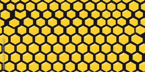 Golden honeycombs with a seamless pattern of hexagons create an abstract background for a sweet illustration of beehive texture