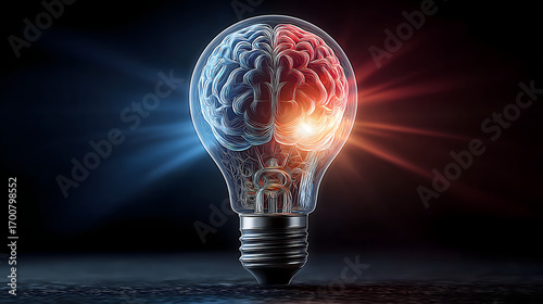 Brain Inside Lightbulb Concept of Idea and Innovation AI Generated