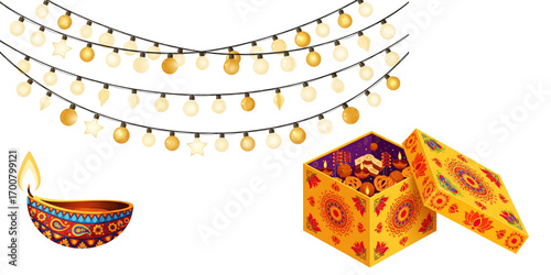 Festive Diwali lights and sweets celebration box