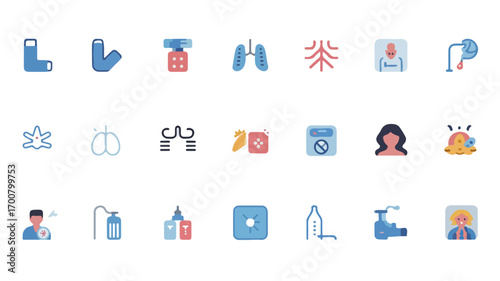 Modern minimalist telehealth and healthcare icons for digital clinics health apps and remote care platforms featuring diverse medical symbols and user interface elements