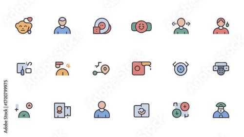 Minimalist vector icon set for telehealth digital clinics health apps and remote care platforms featuring diverse medical and communication symbols