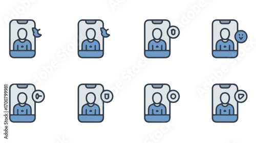 Modern minimalist telehealth and healthcare icons for digital clinics health apps and remote patient care platforms