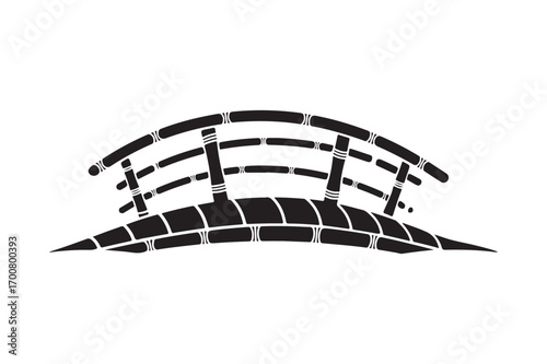 Stylized arch bridge silhouette black and white drawing