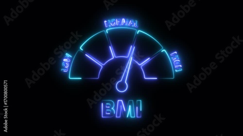 Animated Neon Glow BMI Meter Transitioning from Healthy to Obese for Body Mass Index