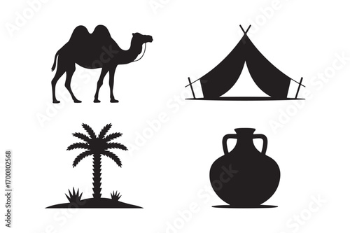 Desert oasis symbols silhouette collection