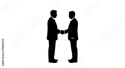 Two businessmen shaking hands silhouette isolated on white background