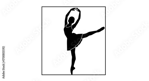 Ballet dancer performing arabesque silhouette isolated on white background