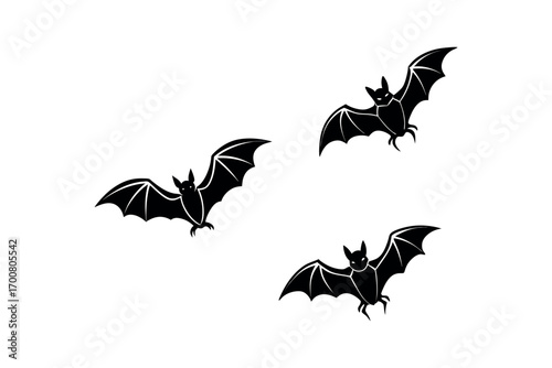 three bats flying in night sky silhouette
