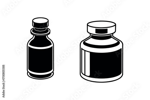 two bottles side by side in black and white silhouette