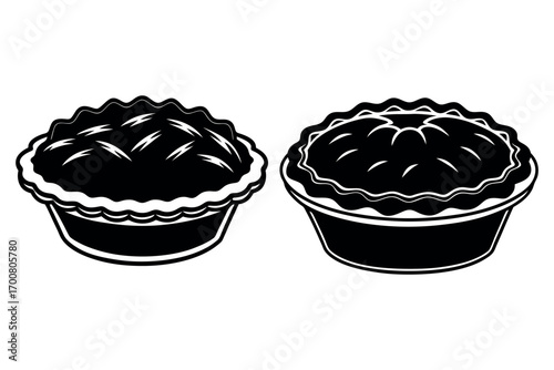 two delicious pies with flaky crusts and intricate designs silhouette