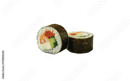 Sushi rolls on a white plate with chopsticks ready to eat