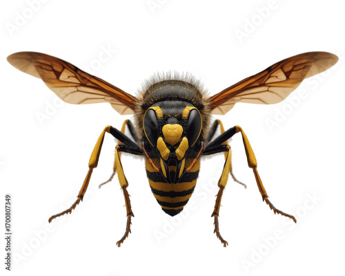 A striking macro shot showcasing the intricate details of a yellow jacket wasp in stunning clarity