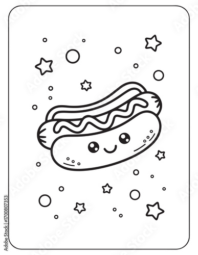 Cute kawaii summer coloring pages, kawaii animals coloring pages, summer, summer coloring page, bold & easy coloring pages, line art, vector illustration, black & white designs, kawaii characters