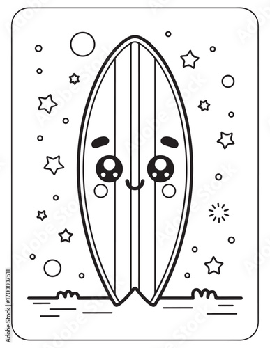 Cute kawaii summer coloring pages, kawaii animals coloring pages, summer, summer coloring page, bold & easy coloring pages, line art, vector illustration, black & white designs, kawaii characters