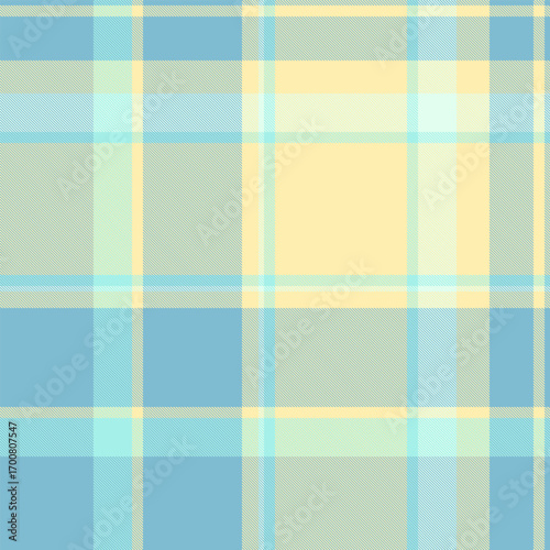 Stationary background fabric plaid, shirt check texture pattern. Duvet cover textile seamless vector tartan in cyan and yellow colors.