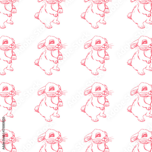 Pattern con coniglietti rosa in fila, illustrazione vettoriale isolata