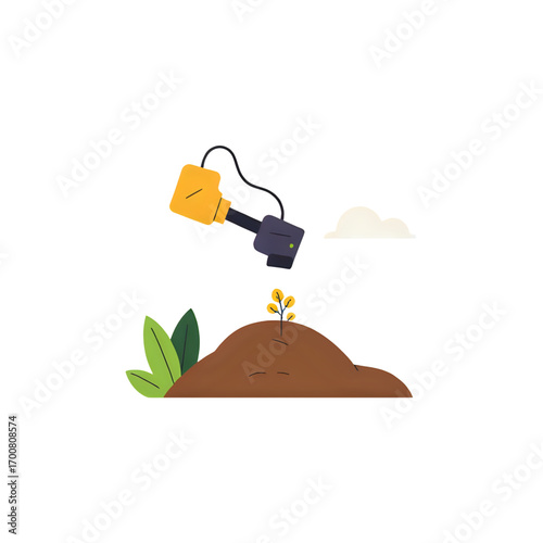 Nurturing a young plant with a watering can, symbolizing growth and care in nature.