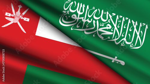 High Quality background with Two Flags of Saudi Arabia and Oman