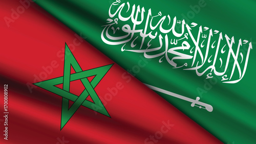 High Quality background with Two Flags of Saudi Arabia and Morocco