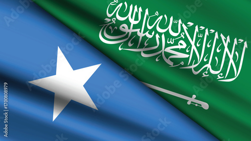 High Quality background with Two Flags of Saudi Arabia and Somalia