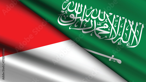 High Quality background with Two Flags of Saudi Arabia and Indonesia