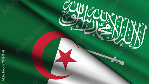 High Quality background with Two Flags of Saudi Arabia and Algeria