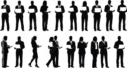 Business Professional Silhouettes – Vector Set of Men and Women in Formal Attire Depicting Workplace Interaction, Diversity, and Modern Communication