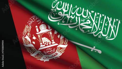High Quality background with Two Flags of Saudi Arabia and Afghanistan