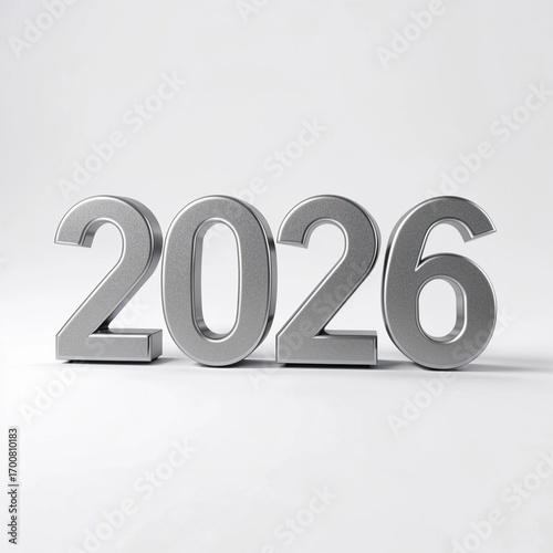 Silver 3D numbers 2026 on light gray background with sleek modern style
