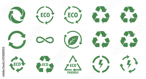A versatile collection of green vector icons representing recycling, ecology, and sustainability. Perfect for environmental and conservation themes