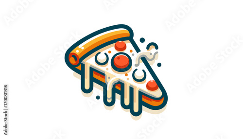 Delicious Pizza Slice Dripping With Cheese and Toppings in Colorful Illustration