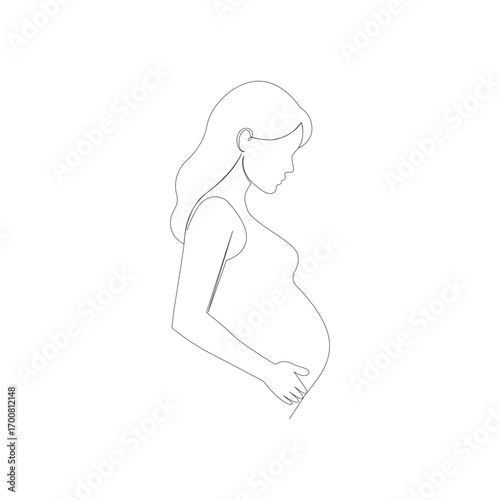Pregnant woman profile continuous line drawing isolated in the white background