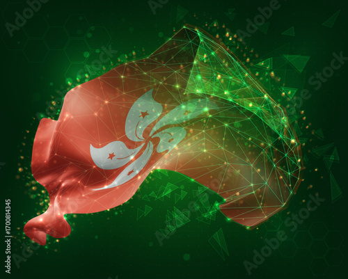 Hong Kong, vector 3d flag on green background