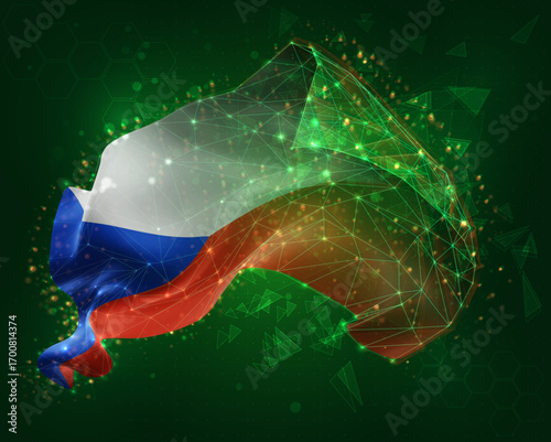 Czech Republic, vector 3d flag on green background