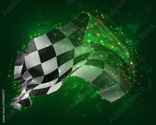 Finish, vector 3d flag on green background