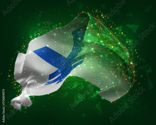 Yen, vector 3d flag on green background