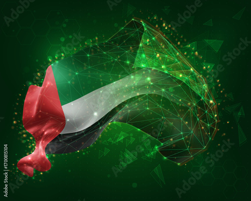United Arab Emirates, vector 3d flag on green background