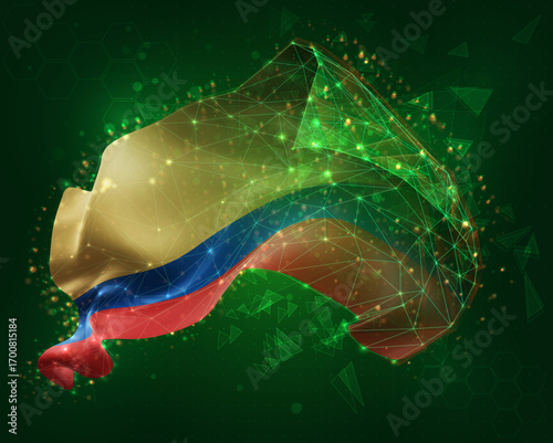 Colombia, vector 3d flag on green background