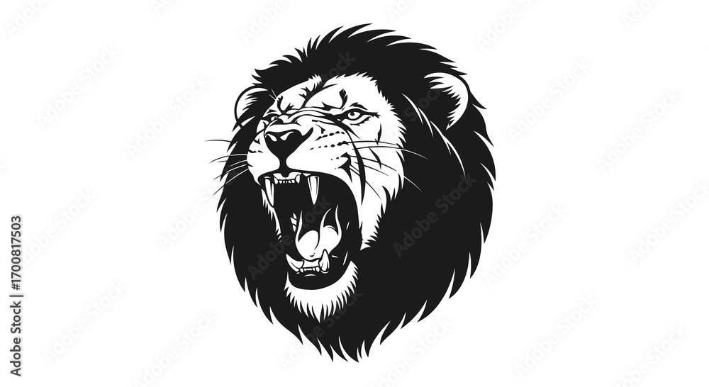 Fototapeta premium Roaring lion head silhouette isolated on white background