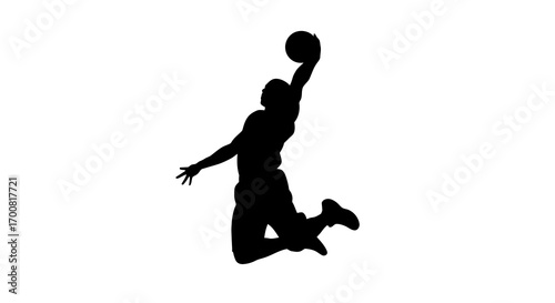 Basketball player dunking silhouette isolated on white background