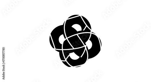 Abstract interlocking rings silhouette isolated on white background