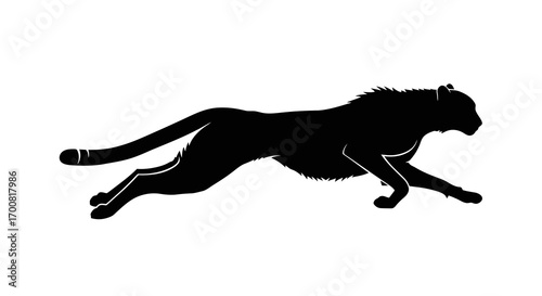 Running cheetah silhouette isolated on white background