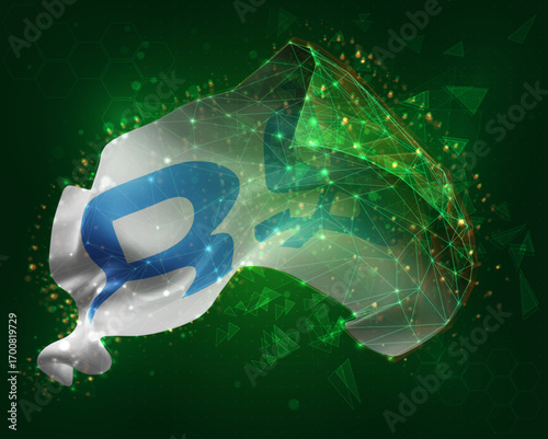 Real, vector 3d flag on green background