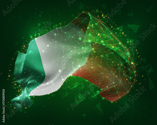 Italy, vector 3d flag on green background
