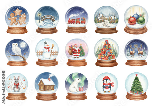 Christmas Snow Globes Watercolor Set Festive Winter Scenes