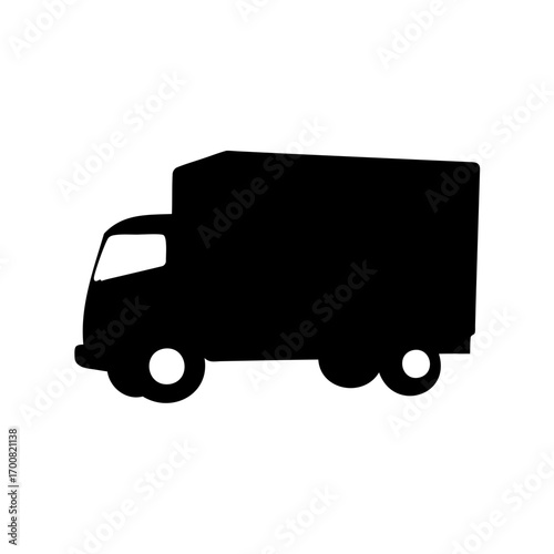 A Black Silhouette Depiction of a Commercial Delivery Truck on White Backdrop