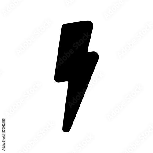 Simple Black Lightning Bolt on White Background, Represents Speed and Power